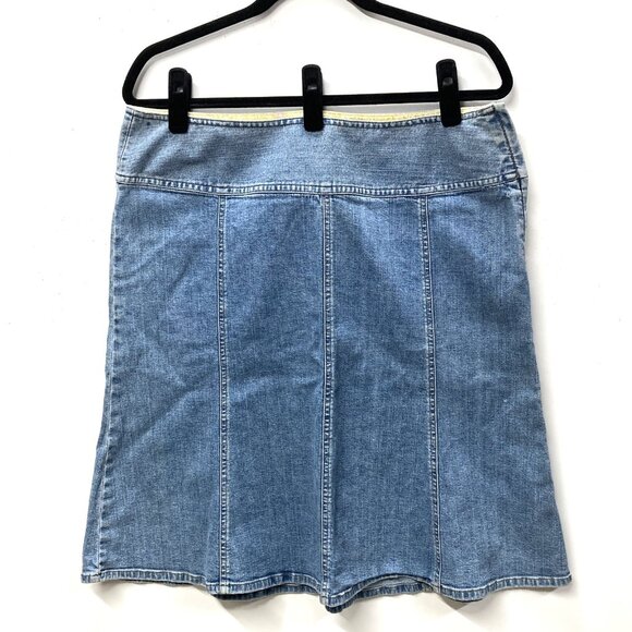Vintage‎ Sigrid Olsen Denim Skirt, Size 12, Panels, Slight Flare, Wide Waistband - Picture 1 of 11